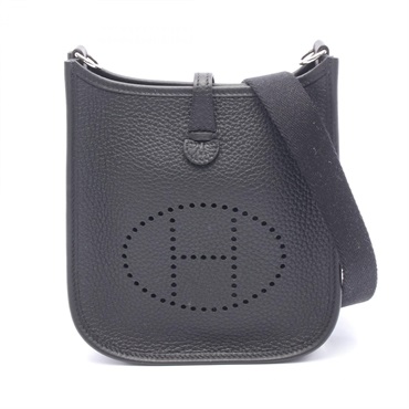 HERMES Evelyne TPM Shoulder Bag Clemence leather Black Used Women W SHW