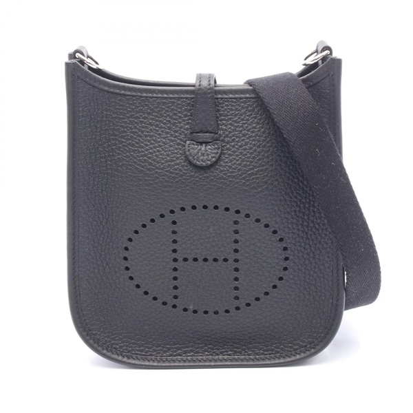HERMES Evelyne TPM Shoulder Bag Clemence leather Black Used Women W SHW