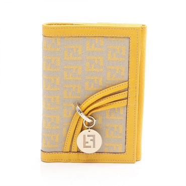 FENDI Zucchino Bi-fold Wallet canvas leather Beige Yellow Used Women