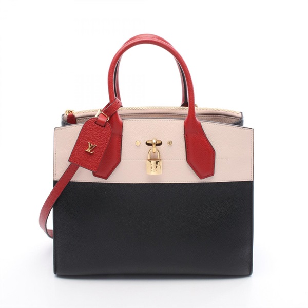 LOUIS VUITTON City Steamer MM Shoulder Handbag M42190 leather Black Pink Used LV