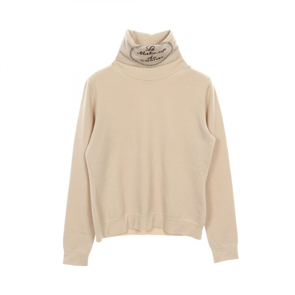CHANEL Knitwear sweater #42 turtleneck M2634 cashmere Beige Used Women CC