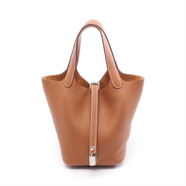 HERMES Picotin Lock PM Tote Handbag Clemence leather Brown Gold Used Women SHW K