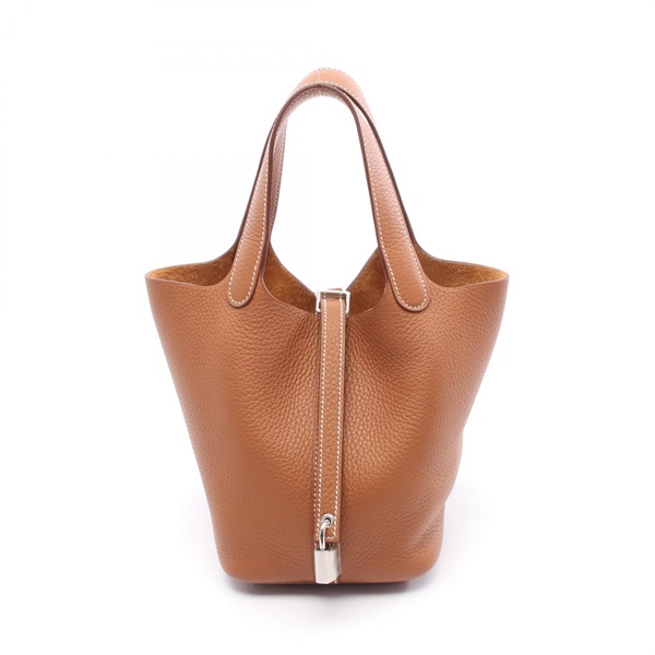 HERMES Picotin Lock PM Tote Handbag Clemence leather Brown Gold Used Women SHW K