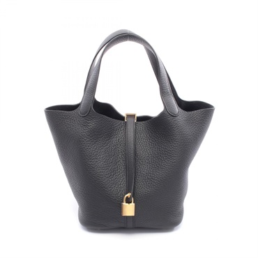 HERMES Picotin Lock MM Tote Handbag Clemence leather Black Used Women GHW K