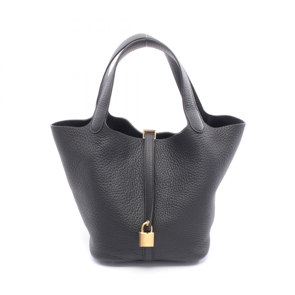 HERMES Picotin Lock MM Tote Handbag Clemence leather Black Used Women GHW K