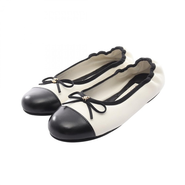 CHANEL COCO Mark Pumps Ballet flats shoes TG46114 leather White Black CC #35.5C