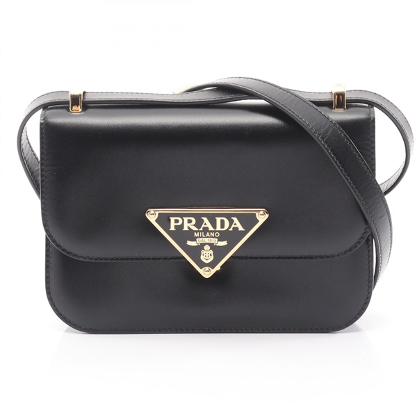 PRADA Emblem BOX CALF Crossbody Shoulder Bag 1BD339MTO leather Black Used Women