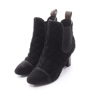 LOUIS VUITTON boots heel shoes Monogram suede canvas Black Brown Used Women #35