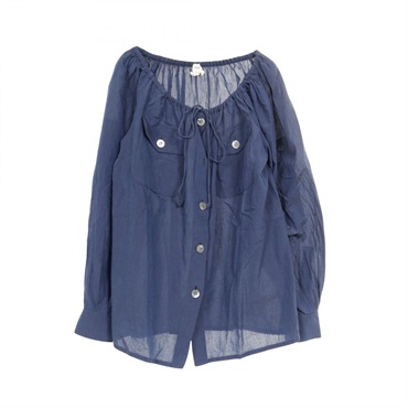 HERMES Long Sleeve Blouse Top Cotton Blue Size 42 Used Women