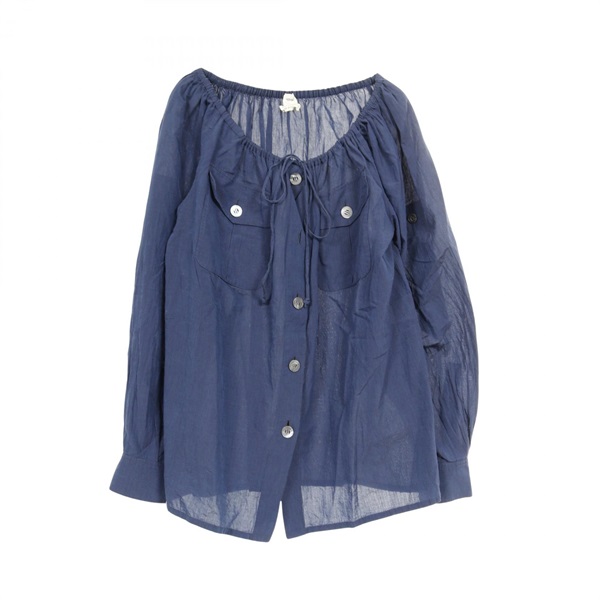 HERMES Long Sleeve Blouse Top Cotton Blue Size 42 Used Women