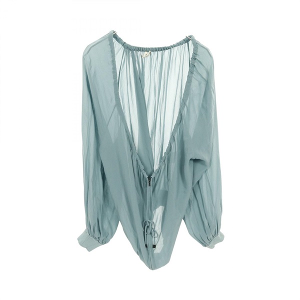 HERMES Gathered neck chiffon Blouson Jacket silk Green Used Women SIze 40