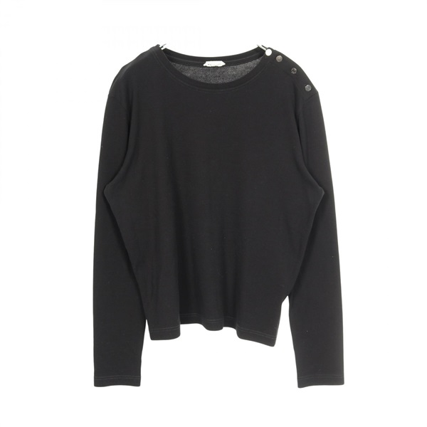 HERMES Sellier button T-shirt #44 pullover cotton Black Used Women