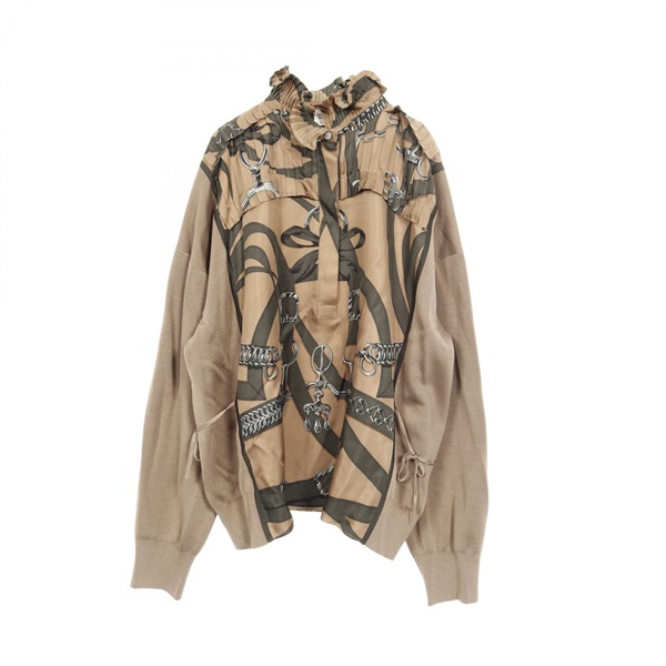 HERMES Blouse Top Silk cotton Beige Multicolor Beige Size 38 Used Women