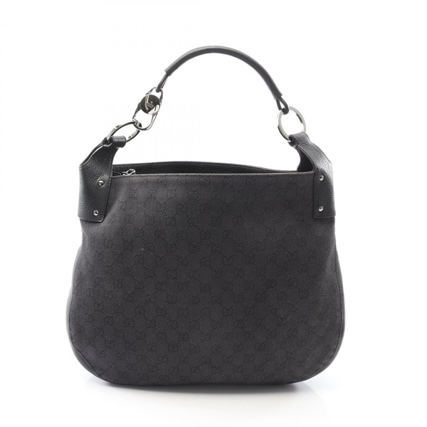 GUCCI GG canvas Shoulder Bag 179777 denim leather Black Used Women