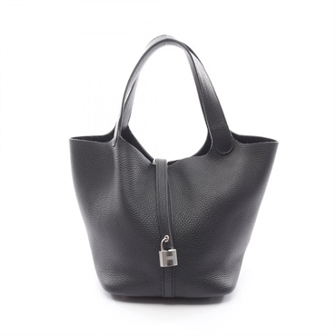 HERMES Picotin Lock MM Handbag B Taurillon Clemence black SHW used Women