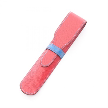 HERMES Pencil case Courchevel leather Red Blue Used unisex B