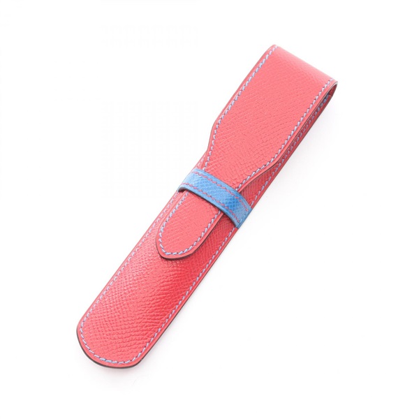 HERMES Pencil case Courchevel leather Red Blue Used unisex B