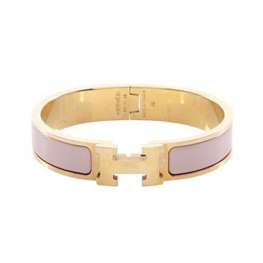 HERMES Click H PM Bangle Bracelet Gold Plated enamel Pink Used Women GHW