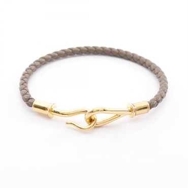 HERMES Jumbo Etoupe Grey Bracelet Gold Plated leather Brown Used Women GHW