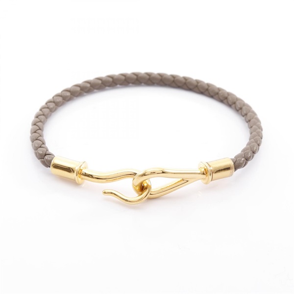 HERMES Jumbo Etoupe Grey Bracelet Gold Plated leather Brown Used Women GHW