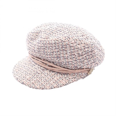 CHANEL COCO Mark Hats Cap Polyester Cotton Pink Navy Used Women size M