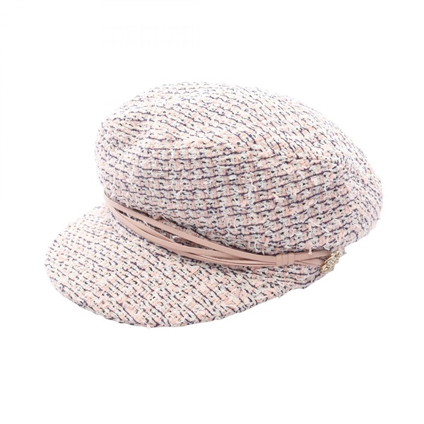 CHANEL COCO Mark Hats Cap Polyester Cotton Pink Navy Used Women size M