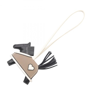 HERMES Rodeo Robeo Coeur PM bag charm Agneau milo Swift leather Black Beige Used