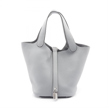 HERMES Picotin Lock PM Tote Handbag Clemence leather Gray Gris Pantin Used SHW K