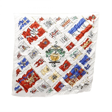 HERMES Petit Carre45 PAVOIS Scarf stole wrap echarpe silk White Multicolor Used