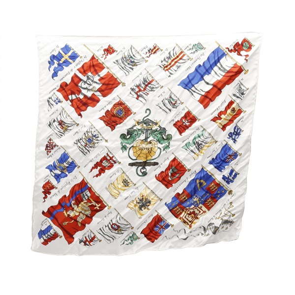 HERMES Petit Carre45 PAVOIS Scarf stole wrap echarpe silk White Multicolor Used