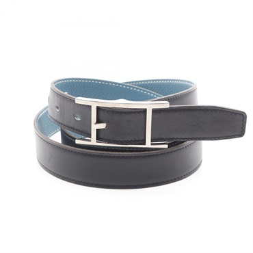 HERMES API 3 Belt Box calf Togo leather Black Blue Used mens SHW K mens