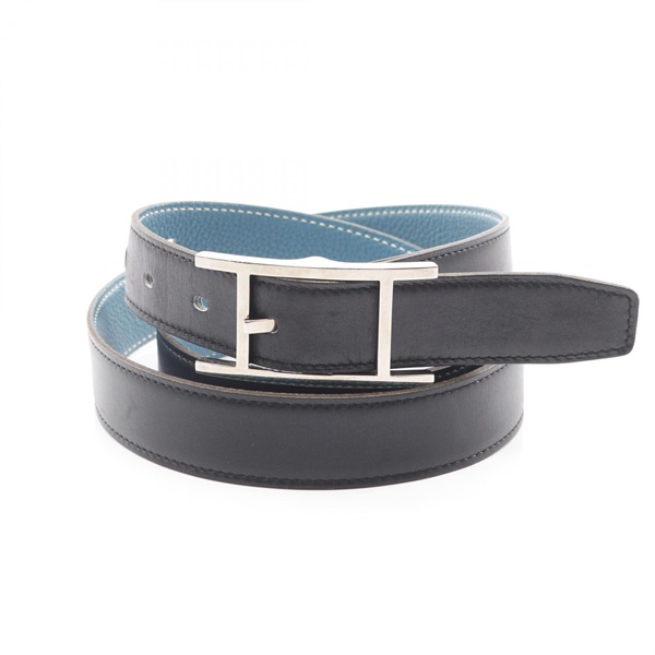 HERMES API 3 Belt Box calf Togo leather Black Blue Used mens SHW K mens