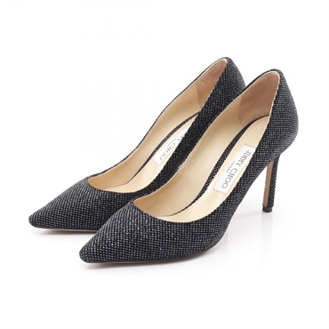 JIMMY CHOO pumps Heels Fabric Black Silver #38.5 Used Women