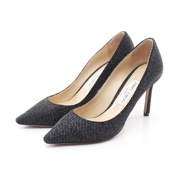 JIMMY CHOO pumps Heels Fabric Black Silver #38.5 Used Women