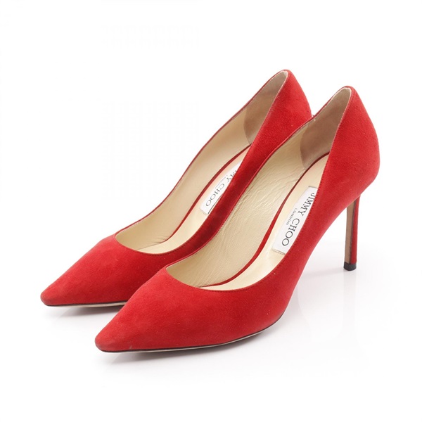 JIMMY CHOO Pumps shoes stiletto heels Suede Red Used Women #38 1/2