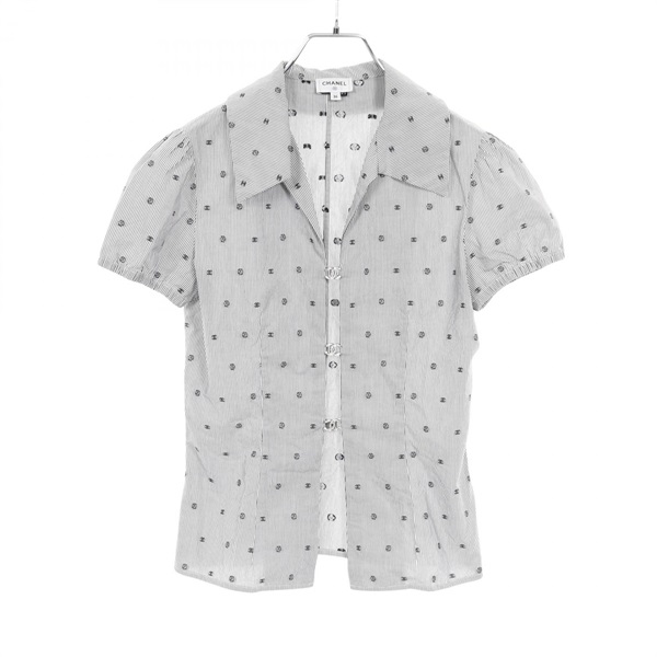 CHANEL COCO Mark Camelia Blouse Tops P76758V63866 cotton Gray Used Women 36