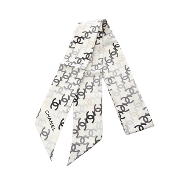 CHANEL COCO Mark Scarf stole wrap echarpe silk White Black Gray Women CC