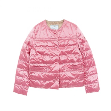 PRADA short Down jacket coat outerwear Triangle logo Nylon Pink Used Women #38