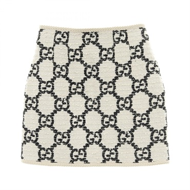 GUCCI GG pattern mini skirt #40 cotton Fabric White Black Used Women