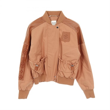 HERMES Sellier Button Bomber Jacket Blouson #34 silk leather Brown Used Women