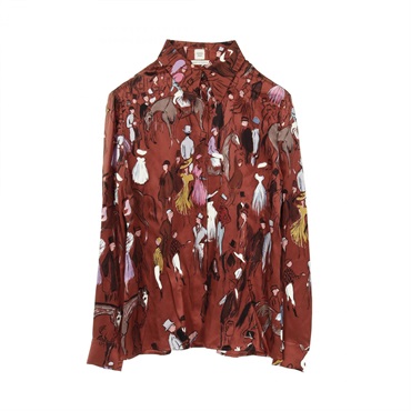 HERMES Serie button #36 shirt blouse tops silk Brown Multicolor Used Women
