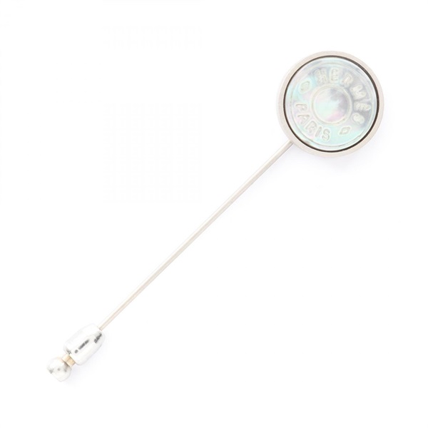 HERMES Sellier Pin Brooch Stainless Steel SHW Used Women