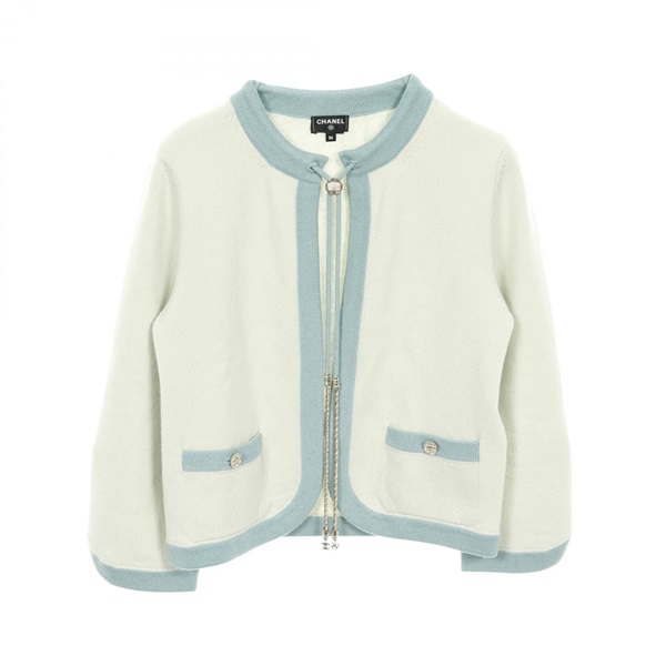 CHANEL COCO Mark button cardigan Knitwear cashmere Blue Used Women size 36 CC