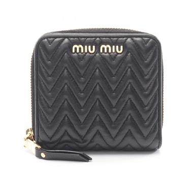 Miu Miu MATELASSE around zipper compact purse wallet leather Black nero Used