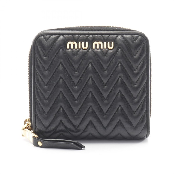 Miu Miu MATELASSE around zipper compact purse wallet leather Black nero Used