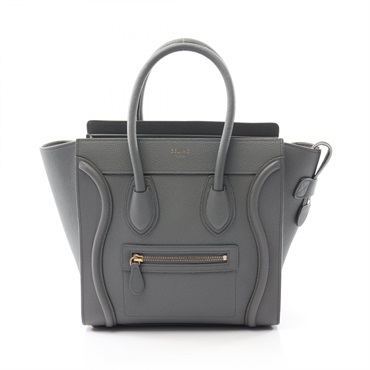 CELINE Luggage micro shopper Tote hand Bag leather Gray Used Women