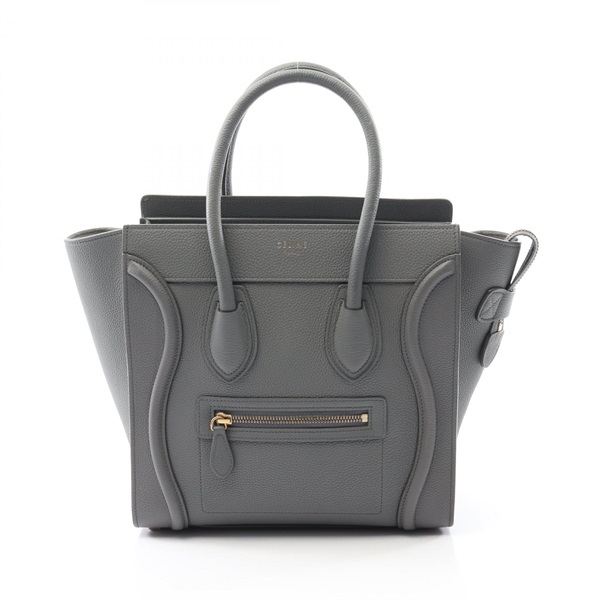 CELINE Luggage micro shopper Tote hand Bag leather Gray Used Women