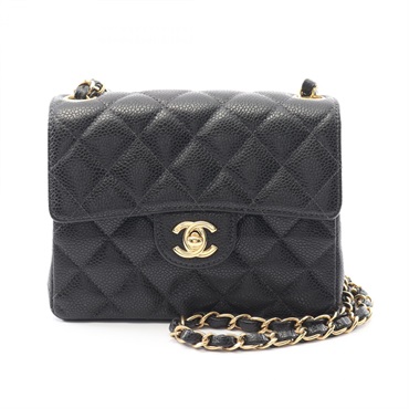 CHANEL Mini Matelasse chain Shoulder Bag Calfskin leather Black Used GHW