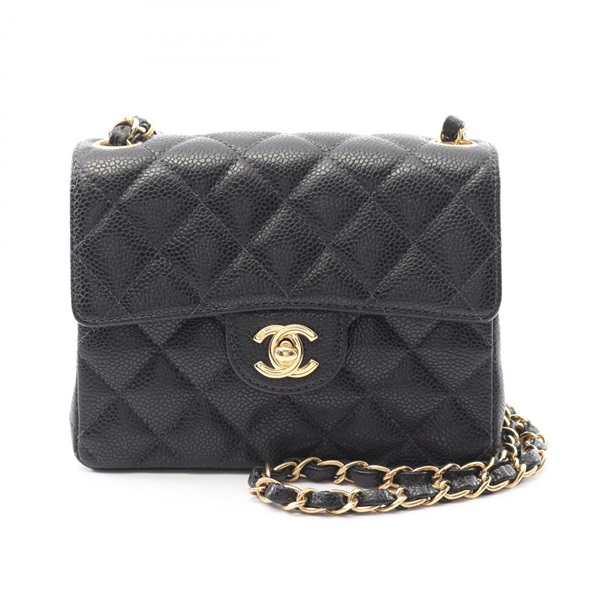 CHANEL Mini Matelasse chain Shoulder Bag Calfskin leather Black Used GHW