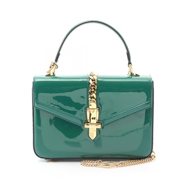 GUCCI Sylvie 1969 chain crosbody shoulder Handbag 589479 Patent leather Green